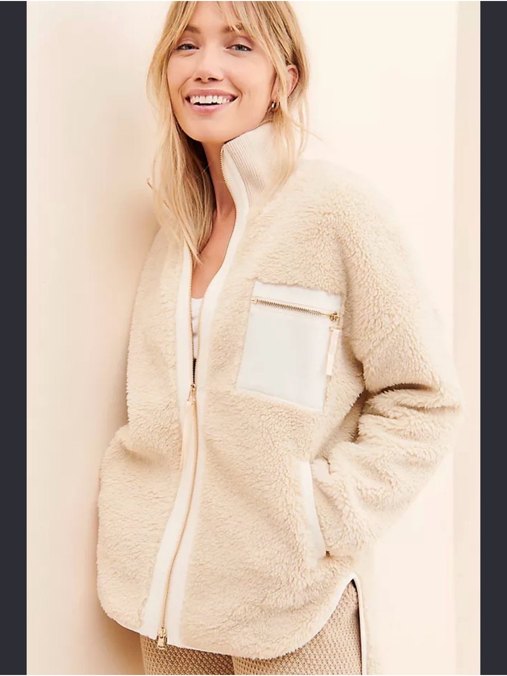 Varley Cream Sherpa Zip-Up Jacket